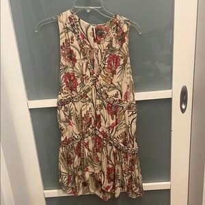 Free People Red and Tan Hi-Low Tunic Top, S